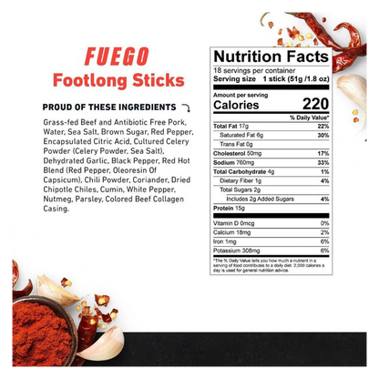 Country Archer Fuego Footlong Beef & Pork Stick 1.8oz