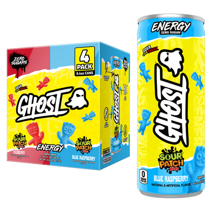 GHOST ENERGY Zero Sugar Sour Patch Kids Variety Pack Blue Rasberry and Redberry 4pk 8.4oz Can