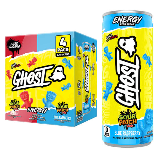 GHOST ENERGY Zero Sugar Sour Patch Kids Variety Pack Blue Rasberry and Redberry 4pk 8.4oz Can