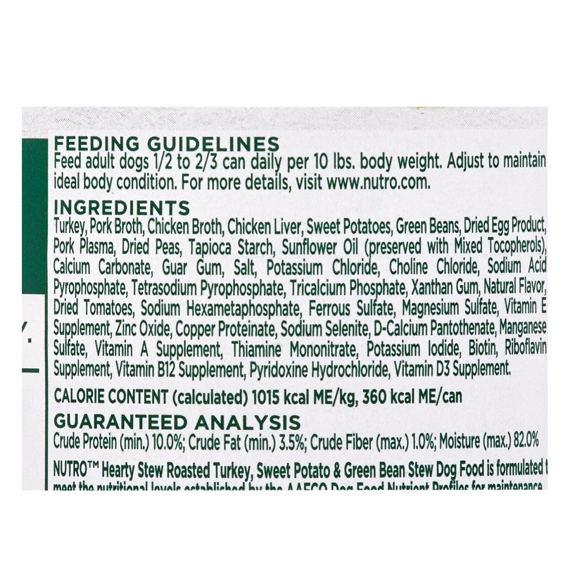 Nutro Hearty Stews Roasted Turkey, Sweet Potato & Green Bean Stew Canned Wet Dog Food 12.5oz