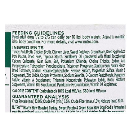 Nutro Hearty Stews Roasted Turkey, Sweet Potato & Green Bean Stew Canned Wet Dog Food 12.5oz
