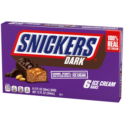 SNICKERS Ice Cream, Dark Chocolatey Peanut Butter Ice Cream Bars, 6ct