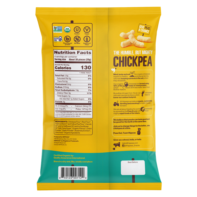 Hippeas Vegan White Cheddar Chickpea Puffs 4oz
