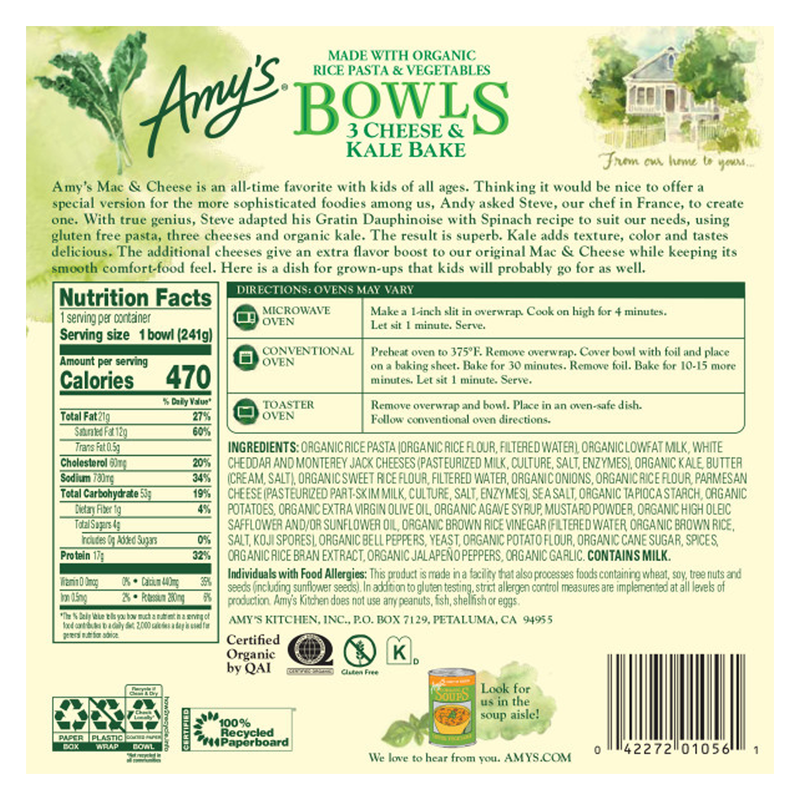 Amy's Kitchen Three Cheese Kale Bake Bowl 8.5oz