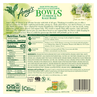 Amy's Kitchen Three Cheese Kale Bake Bowl 8.5oz