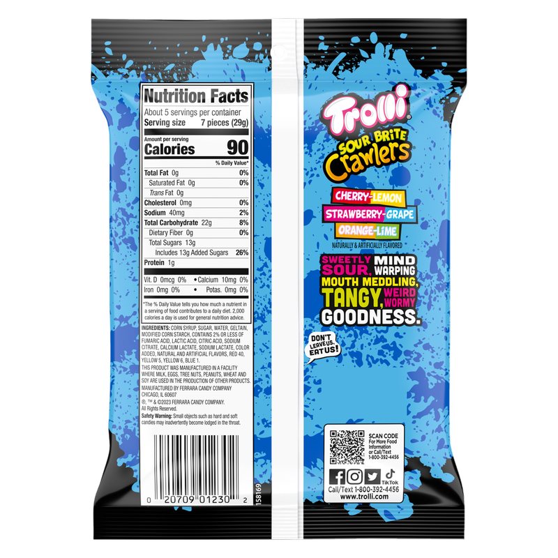 Trolli Sour Brite Crawlers, Candy, Cherry-Lemon, Strawberry-Grape & Orange-Lime, Sweet and Sour, 5 oz