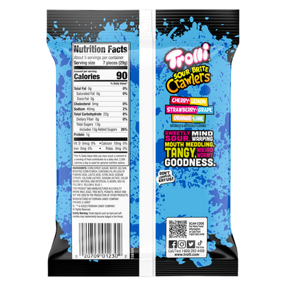 Trolli Sour Brite Crawlers, Candy, Cherry-Lemon, Strawberry-Grape & Orange-Lime, Sweet and Sour, 5 oz