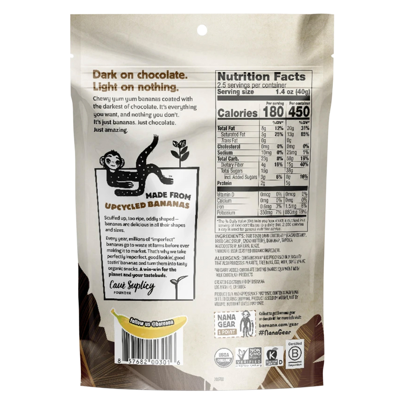 Barnana Dark Chocolate Dipped Organic Chewy Banana Bites 3.5oz