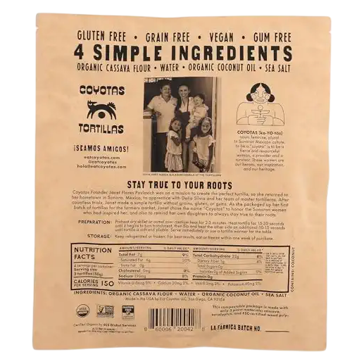 Coyotas Organic Medium Cassava Tortillas, 8 ct/7 oz
