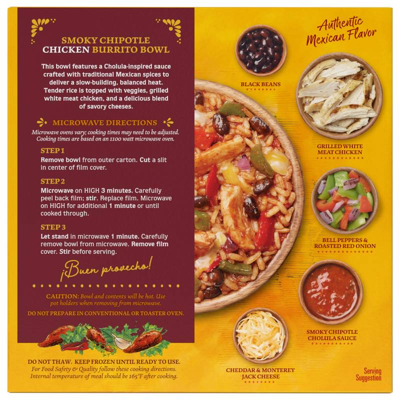 Cholula Frozen Smoky Chicken Chipotle Bowl, 9oz
