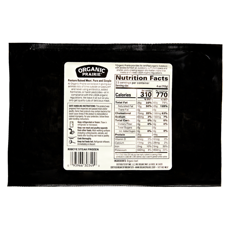 Organic Prairie Frozen Ribeye Steak - 10oz
