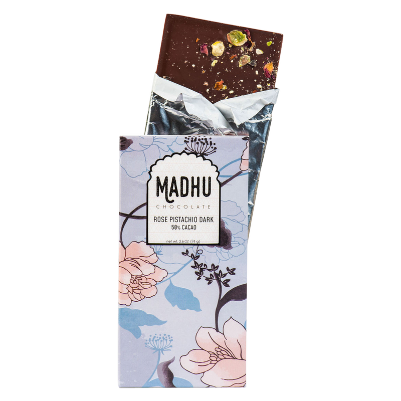 Madhu Chocolate 50% Cacao Rose Pistachio Bar 2.6oz