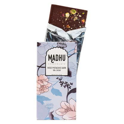 Madhu Chocolate 50% Cacao Rose Pistachio Bar 2.6oz