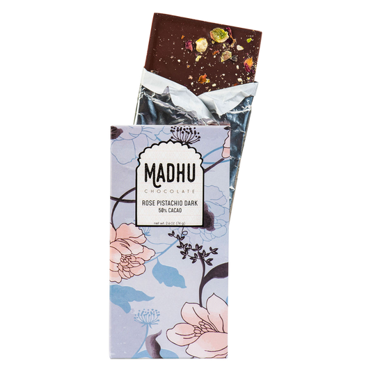 Madhu Chocolate 50% Cacao Rose Pistachio Bar 2.6oz