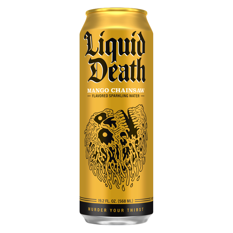 Liquid Death Sparkling Water Mango Chainsaw 19.2oz King Size Can