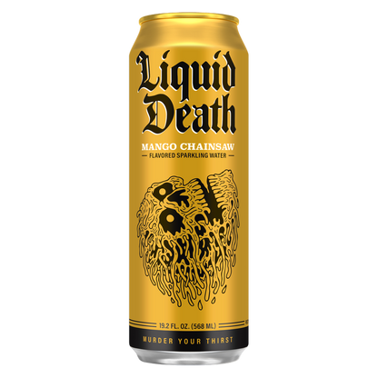 Liquid Death Sparkling Water Mango Chainsaw 19.2oz King Size Can