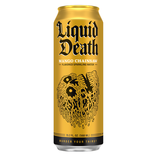 Liquid Death Sparkling Water Mango Chainsaw 19.2oz King Size Can