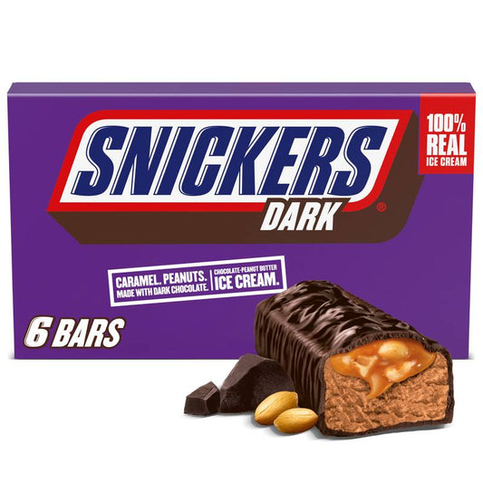 SNICKERS Ice Cream, Dark Chocolatey Peanut Butter Ice Cream Bars, 6ct