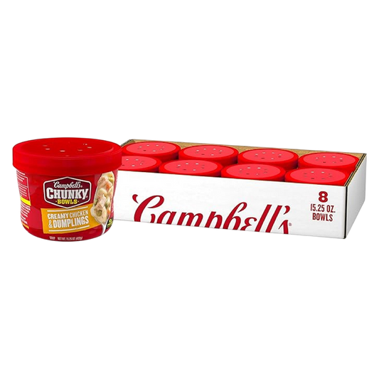 Campbell’s® Chunky® Soup, Creamy Chicken and Dumplings Soup, 15.25 oz Microwavable Bowl 8 CT