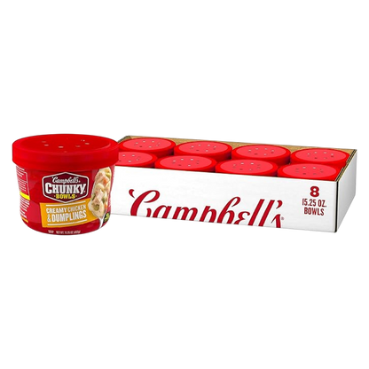 Campbell’s® Chunky® Soup, Creamy Chicken and Dumplings Soup, 15.25 oz Microwavable Bowl 8 CT