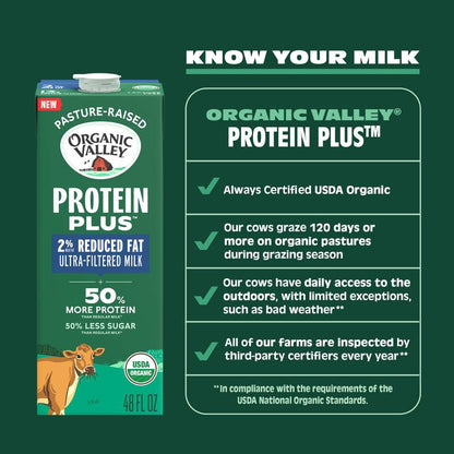 Organic Valley Protein+ 2% Milk 48oz Ctn