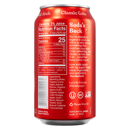 Poppi Prebiotic Soda Classic Cola 12oz Can