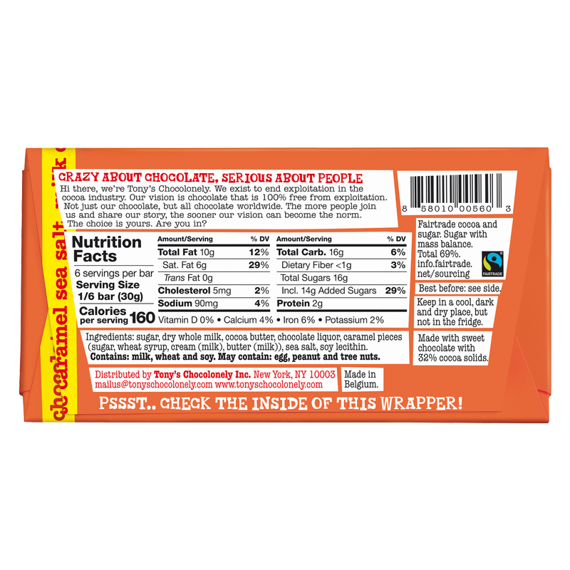 Tony's Chocolonely 32% Caramel & Sea Salt Milk Chocolate Bar 6.35oz