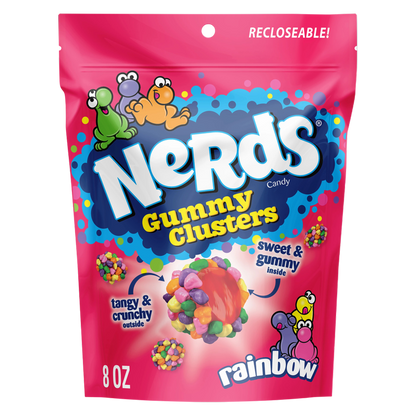 NERDS Gummy Clusters, Candy, Rainbow, Crunchy and Gummy, 8 oz