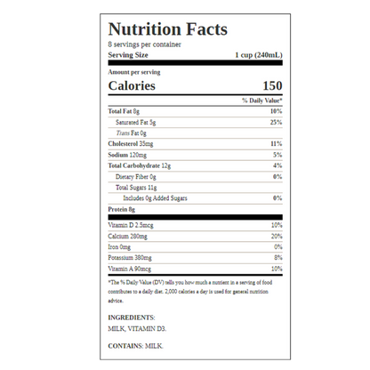Creamland Whole Vitamin D Milk - 1/2 gallon