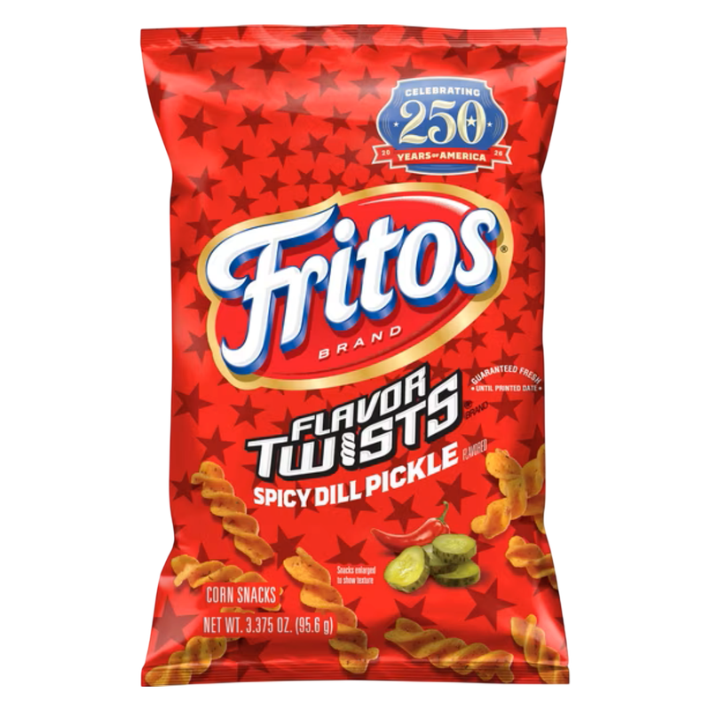 Fritos Flavor Twists Corn Snacks, Spicy Dill Pickle Flavored, 3.375 Oz