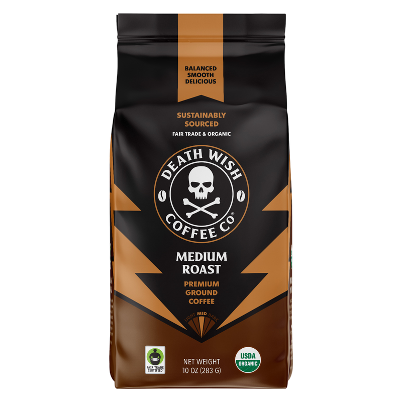 Death Wish Coffee Organic Medium Roast Ground Coffee 10oz Bag