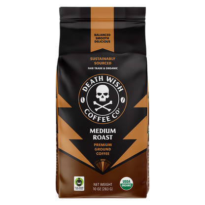 Death Wish Coffee Organic Medium Roast Ground Coffee 10oz Bag