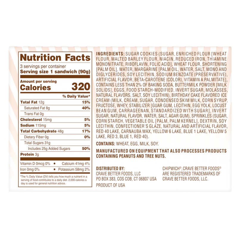 Chipwich Birthday Cake Ice Cream Sandwich 3ct