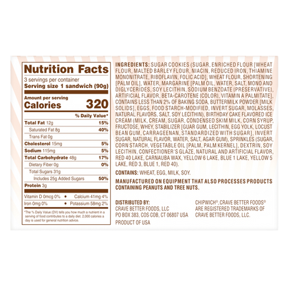 Chipwich Birthday Cake Ice Cream Sandwich 3ct