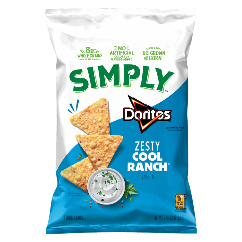 Doritos Simply Tortilla Chips Zesty Cool Ranch Flavored 7.5oz