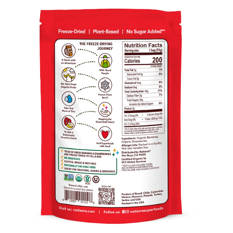 Natierra Freeze Dried Bananas and Strawberries Mix, 1.8oz