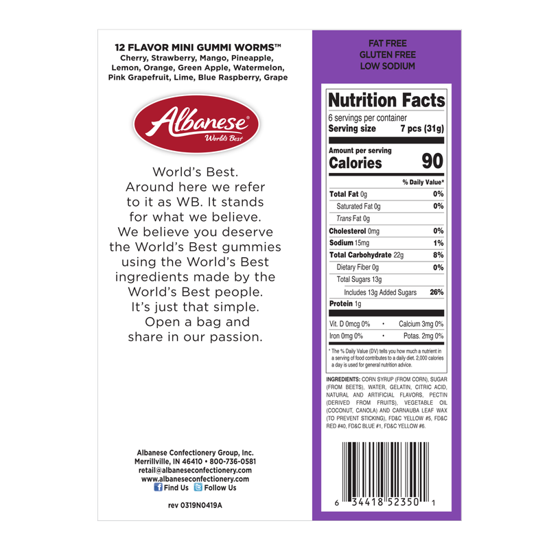 Albanese Confectionery 12 Flavor Mini Gummi Worms 7.5oz