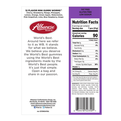 Albanese Confectionery 12 Flavor Mini Gummi Worms 7.5oz