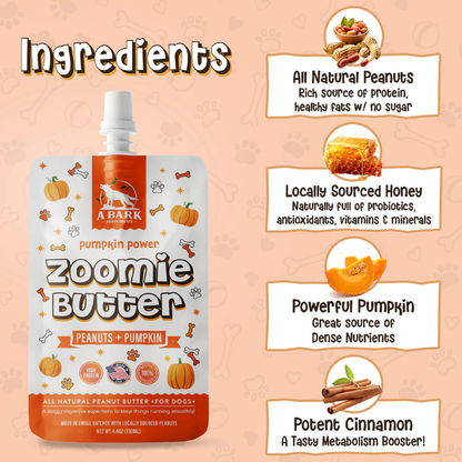 Zoomie Butter Pumpkin Power 100% All Natural Dog Peanut Butter