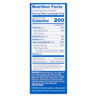 Nature's Bakery Whole Wheat Blueberry Fig Bars 6ct