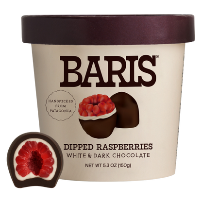 Baris Dipped Raspberries Double White & Dark Chocolate, 5.3oz