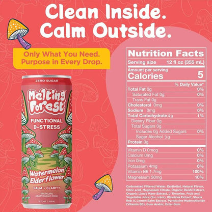 Melting Forest Watermelon Elderflower Mushroom D-Stress 12oz Can