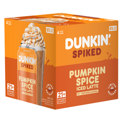 Dunkin Spiked Pumpkin Spice Iced Latte 4pk 12oz Can 6% ABV