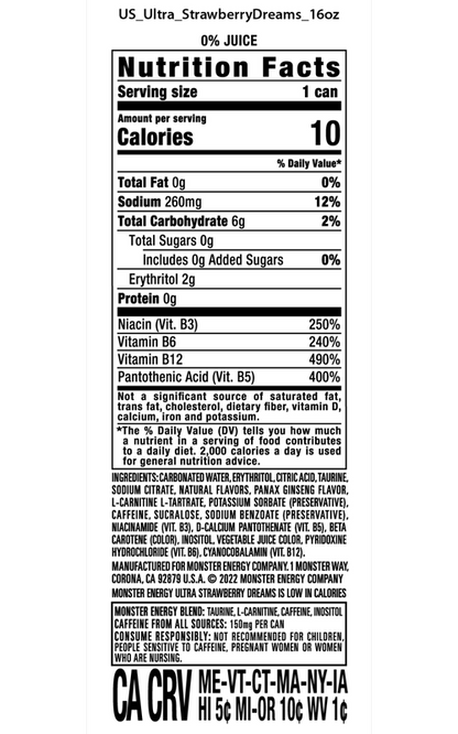 Monster Energy Ultra Strawberry Dreams Energy Drink 16oz Can