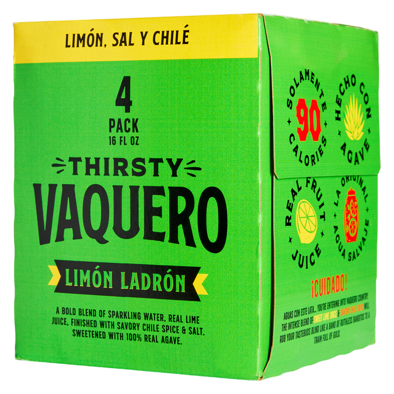 Thirsty Vaquero Limon Ladron Sparkling Water 4pk 16oz Can