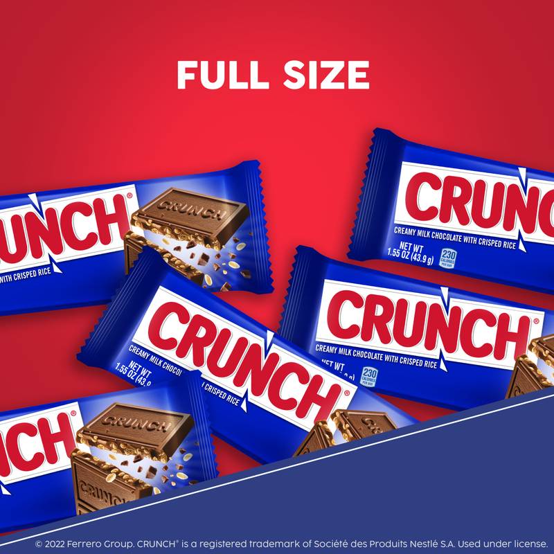 CRUNCH Milk Chocolate and Crisped Rice Full Size Candy Bar, 1.55 oz