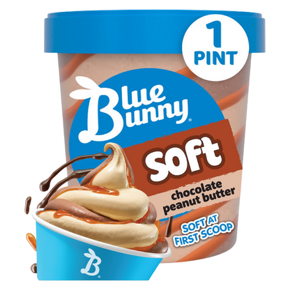 Blue Bunny Soft Chocolate Peanut Butter Frozen Dessert, 16 fl oz Pint