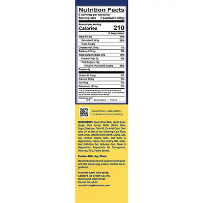 FatBoy Sandwich Vanilla Ice Cream Sandwich 6ct