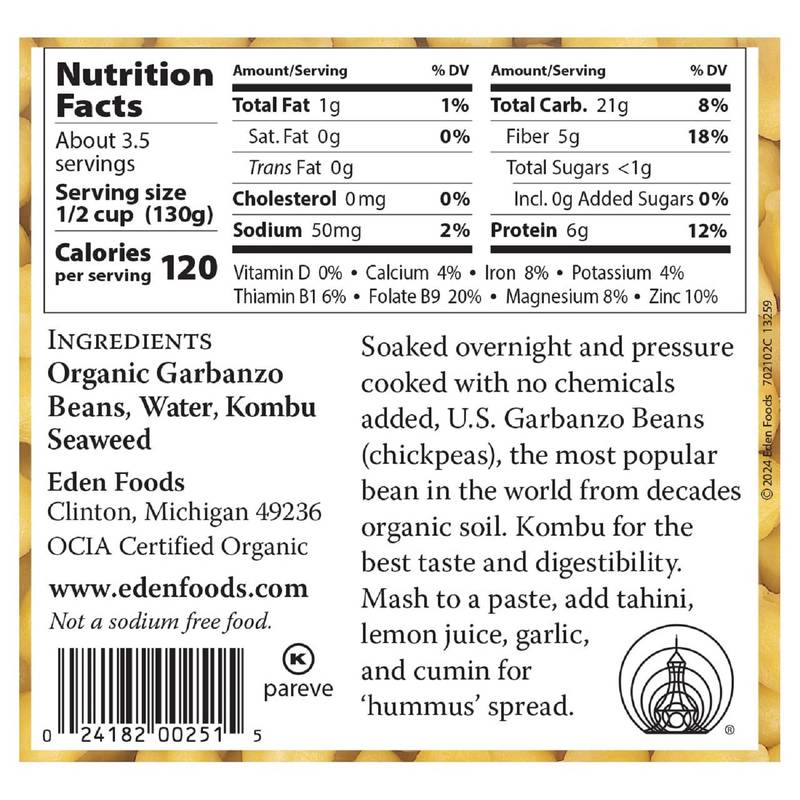Eden Foods Organic No Salt Added Garbanzo Beans 15oz