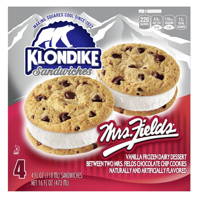 Klondike Mrs. Fields Cookie Ice Cream Sandwich, 4ct.